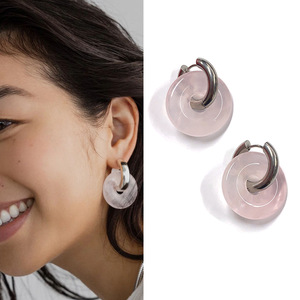 Серьги с пряжкой из нефрита и других натуральных камней - Product Image 1