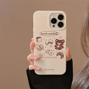 Beruang coklat cocok untuk penutup casing ponsel iPhone 15 13 antik roti grafiti 11 terdegradasi 12 Shockproof penutup pelindung murah