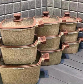 Новейший современный дизайн: наборы кухонных кастрюль из литого алюминия с квадратным мраморным гранитным покрытием, антипригарные, экологически чистые, металлические. - Product Image 5