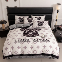 Housse de couette de marque Designer noir blanc grille hiver chaud lait polaire linge de lit 4 pièces ensemble de literie housse de couette