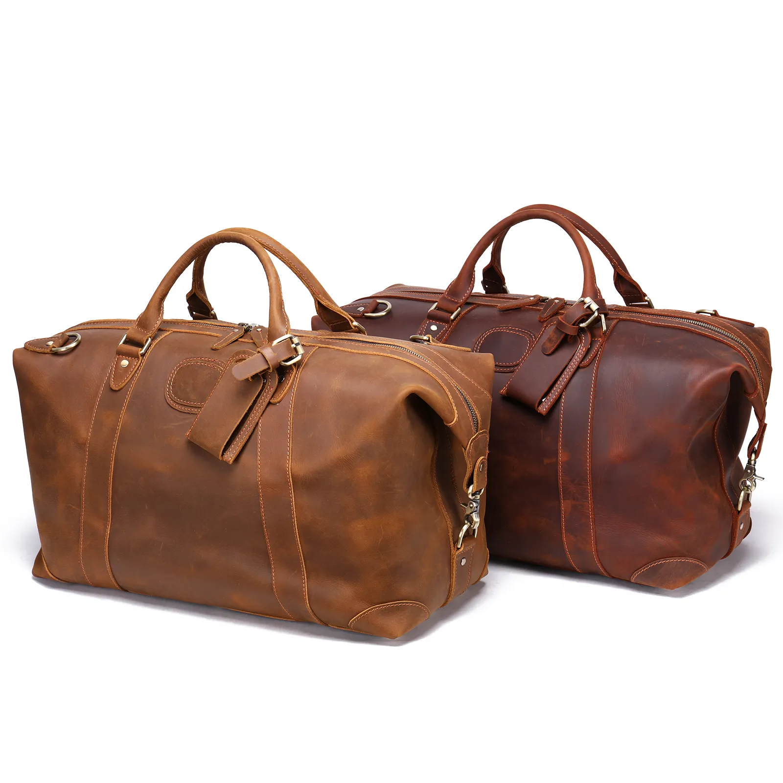 Groothandel Vintage Plunjezak Leer Met Boarding Tag Retro Duffle Echt Lederen Tas