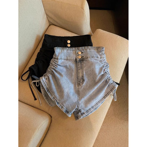 กางเกงขาสั้นผ้ายีนส์สำหรับเด็กผู้หญิงคอลเลคชั่นฤดูร้อน2025กางเกงขากว้างเอวสูงมีเชือกรูดเอวสูงรัดรูปทรงตรง - Product Image 2