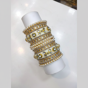 <b>Gold</b> Plated Luxury Kundan Stone and Pearl Acrylic <b>Bangle</b> <b>Set</b> Elegant Bracelets for Women Wedding Party Wear Hinduism - Product Image 2