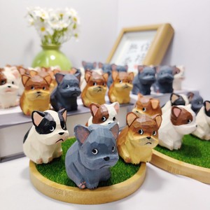 Figurine de bouledogue français en bois 3x4x4cm, décoration animale faite à la main, ornement de bureau, cadeau artisanal pour la décoration de la maison - Product Image 2