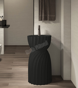 Lavabo de salle de bain monobloc sur pied, design moderne, finition noire, écologique, pour hôtel et extérieur - Product Image 2