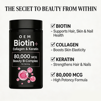 Capsules de biotine en vrac 80000mcg, biotine avec collagène, kératine, vitamine B7 pour les cheveux, la peau et les ongles, soutien contre la perte de cheveux