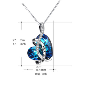 Sterling Bạc vòng cổ austrian màu xanh hình trái tim pha lê tinh dát Mặt dây chuyền - Product Image 5
