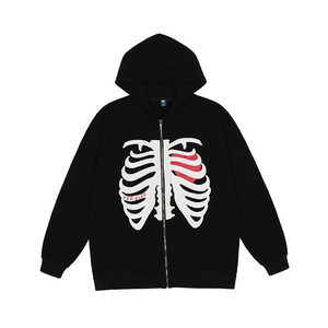 Langärmelige Jacke Retro Oversized Sweatshirt Y2k Hoodie Harajuku Koreanischer Stil Loser Skelett-Reißverschluss-Hoodie Goth Grunge - Product Image 2