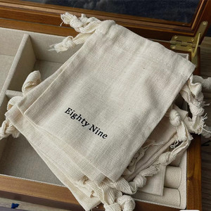 Tas kantong katun murni, perlindungan lingkungan dengan tali serut Retro katun tua, tas kemasan boneka katun Slub - Product Image 5