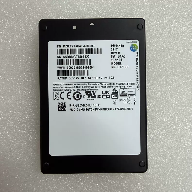 7.68TB SAS 12Gbps Enterprise Solid State Drive MZILT7T6HALA-00007 2.5 Inch Internal Storage Disk for Server Data Center RAID