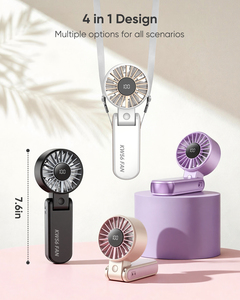 Ventilateur portable électrique KW56, 8 m/s, 5 vitesses, moteur sans balais, fonctionnement silencieux, 4000 mAh, rechargeable par USB - Product Image 1