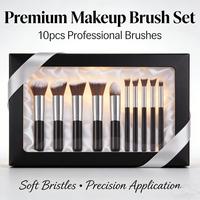 Ensemble de 10 pinceaux de maquillage professionnels en plastique noir pour usage quotidien, compatibles avec la poudre, les sourcils, le visage, les lèvres et le correcteur