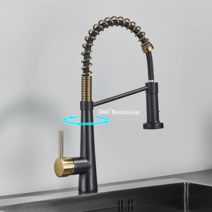 Kitchen Spring <strong>Faucet</strong> Black Rose Gold Pull Down Pull Out Dual <strong>Spouts</strong> 360 Rotation Cold and Hot <strong>Water</strong> Single Handle Mixer Tap - Product Image 2