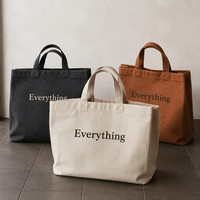 Tas Tote Kanvas Netral Minimalis Warna Bumi Blok Warna Kapas Ukuran Besar Tas Bahu Reusable dengan Saku untuk Wanita Kerja Sehari-hari