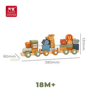 Bambini educazione prescolare cogintivo abbinamento giocattolo in legno animale accatastamento treno tirare lungo il treno di blocco - Product Image 5