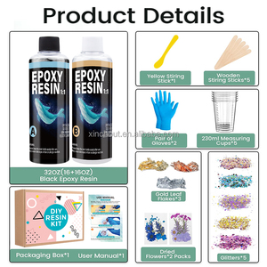 Résine époxy noire 32OZ avec fleurs séchées Kit époxy noir opaque sans bulles mélange 1:1 auto-nivelant pour la fabrication de bijoux - Product Image 2
