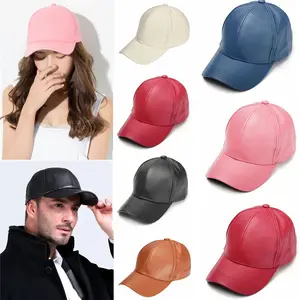 Gorra y sombrero de cuero pu liso clásico para mujer y hombre, gorra de béisbol en blanco a la moda