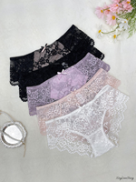 Celana Dalam Wanita Model Lace Mid-Rise Motif Bunga Bahan Bernapas Gaya Seksi Rajutan Ultra Tipis Warna Putih
