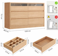 Commode à 6 tiroirs en chêne avec éclairage LED, poignées dissimulées et tiroirs profonds |   Meuble de rangement moderne à poser au sol pour chambre, salon, entrée, couloir