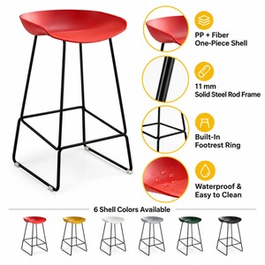 Tabouret de bar moderne en plastique rouge avec structure en métal noir, chaise haute pour bar à domicile, livraison DDP aux États-Unis - Product Image 3