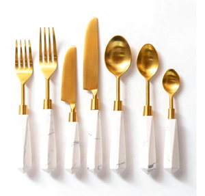 Bộ đồ ăn số lượng lớn vàng thép không gỉ thiết lập dao kéo mặt Flatware trong lucite rõ ràng Flatware với vàng đá cẩm thạch Flatware Set - Product Image 4