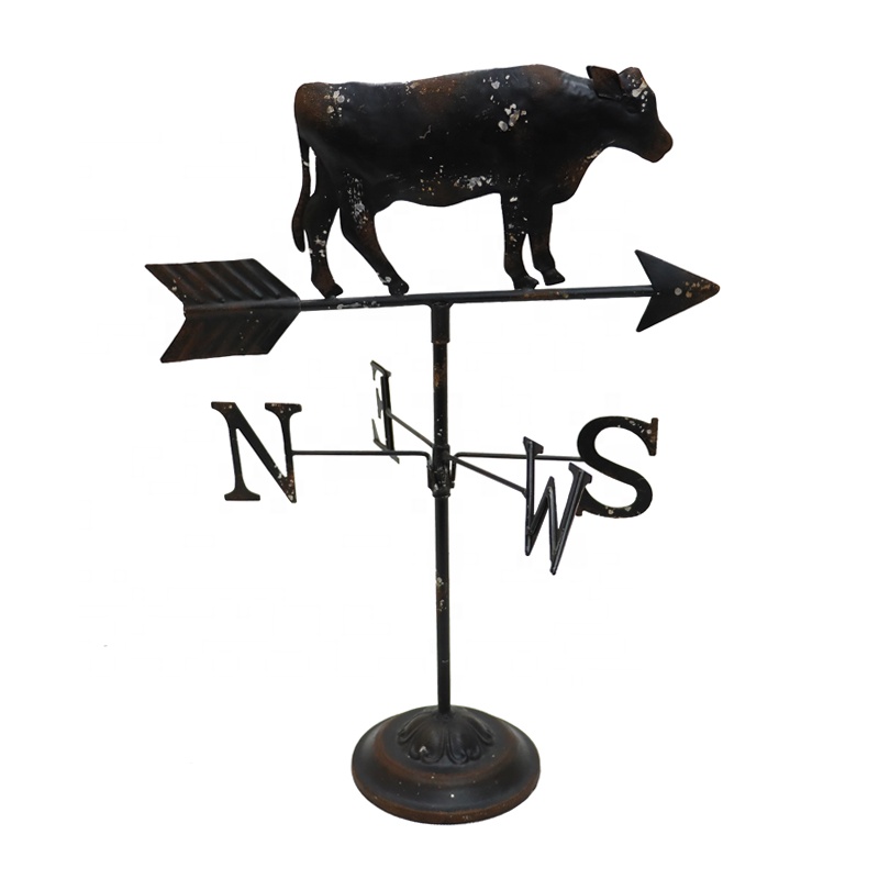 Desk Top Weather Vane W/ Bull Iron Decoration BSCI Ornaments XIAMEN PORT Wind Mill Vintage Metal Support Garden Finial Vintage