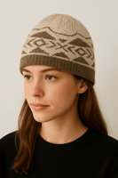 Chapeau bob en tricot Fair Isle personnalisé pour femme, style décontracté, motif nordique, doux, chaud, mélange de laine, hiver, pour tenue quotidienne, ton neutre