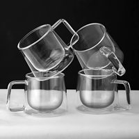 Mug à expresso moderne en verre borosilicate transparent à double paroi de 180 ml avec poignée, résistant à la chaleur, compatible lave-vaisselle, pour café et thé