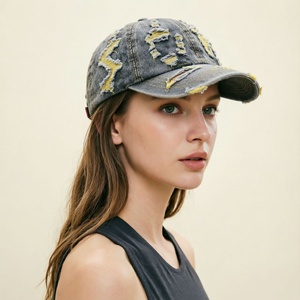Casquettes de baseball en jean délavé et vieilli personnalisées, style vintage, avec bretelles déchirées et trous, pour le golf et le tennis - Product Image 3