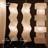 Lámpara de Pie Isamu de Hierro Estilo Japonés Akari, Pantalla de Papel Estilo Wabi-Sabi, Luz LED para Sala de Estar, Estudio, Ambiente Zen, Casa de Huéspedes