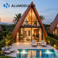 Maison préfabriquée en ossature métallique, maison modulaire préfabriquée, revêtement en aluminium, entièrement meublée, clé en main, fournisseur de villas de glamping