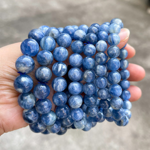 천연 보석 블루 <span class=keywords><strong>Kyanite</strong></span> 아름 다운 라운드 구슬 영기 치유 탄성 팔찌 여성을위한 패션 보석 - Product Image 4