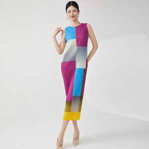 Miyake เดรสมิดิแขนกุดระดับไฮเอนด์ของผู้หญิงเดรสลำลองอัดพลีทสีลูกกวาดเอวธรรมชาติเป็นมิตรกับสิ่งแวดล้อม - Product Image 2