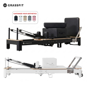 Machine de <span class=keywords><strong>Pilates</strong></span> Reformer en cuir et aluminium personnalisable, lit pliable pour usage domestique et professionnel, équipement de fitness commercial, logo, bois, pour salle de sport - Product Image 3