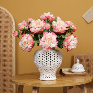 Bouquet de pivoines artificielles en soie Ruilisi, deux têtes, rose Brahma et blanc, décoration d'intérieur, accessoires de mariage - Product Image 1
