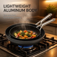 Set Wajan Anti Lengket Granit 2 Buah dengan Gagang Stainless Steel, Wajan Aluminium Hitam untuk Memasak di Dapur Rumah, OEM ODM