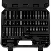 Jeu de douilles à chocs manuelles 3/8'' 50 pièces, tailles standard SAE (5/16 à 3/4 pouces) et métriques (8-22 mm), 6 pans, Cr-V, coffret rigide