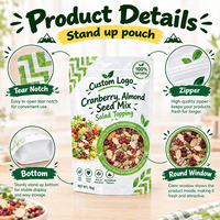 Aangepaste Bedrukte Salade Topping Verpakking Ziplock Plastic Stand-Up Zakje Voor Veenbessen En Amandelen Zaden Mix Salade Topper