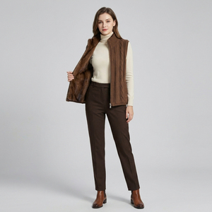 Gilet <span class=keywords><strong>in</strong></span> <span class=keywords><strong>Visone</strong></span> Marrone da Donna, Reversibile <span class=keywords><strong>in</strong></span> Vera Pelliccia e Lana, con Zip, Invernale, Lussuoso, Corto, Casual, Antivento, <span class=keywords><strong>in</strong></span> Poliestere - Product Image 4
