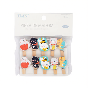 Ilan Mollette in Legno 3,5cm 10pz Design Gatto Clip per Vestiti - Product Image 1