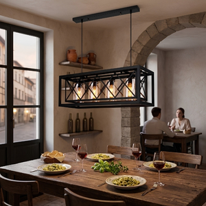 4 <b>Light</b> Vanguard X Brace Rectangular Pendant <b>Light</b>, Black Metal Glass Hanging Lamp - Product Image 1
