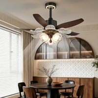 Ventilateur de plafond décoratif en acrylique à pétales avec LED à spectre complet pour la protection des yeux, ventilateur intelligent à onduleur de style rétro français pour usage domestique