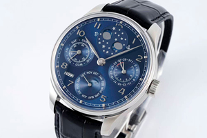 Men's Perpetual Calendar Automatic Mechanical <b>Watch</b>, Blue Dial, Sapphire Crystal, Leather Strap - Product Image 3