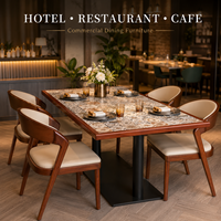 Juego de Mesa de Comedor Rectangular de Cerámica de Primera Calidad con Sillas de Madera Maciza y Base de Metal, Muebles para Hotel, Cafetería y Restaurante