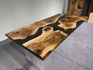 Table de salle à manger, de conférence ou de café en bois massif de style moderne de haute qualité avec bord naturel et résine époxy, idéale pour salon, 4ft ou 5ft - Product Image 5