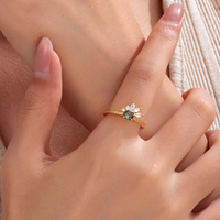 Bague Statement FUAMAY Vintage en Argent Sterling 925 Plaqué Or 18K et Rhodium, Ornée de Zircon Cubique Vert Marquise, Luxe