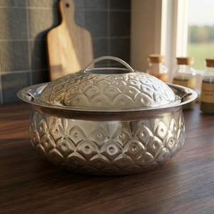 Vintage Stainless Steel Casserole Dish with <b>Lid</b> Round Polished Metal <b>Pot</b> for Gas and Induction Cookers Durable Design - Product Image 6