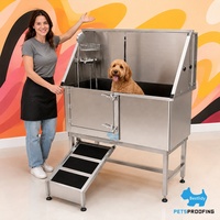 Baignoire de toilettage pour chien en acier inoxydable 304, station de lavage pour animaux de compagnie avec rampe, équipement professionnel de toilettage pour animaux