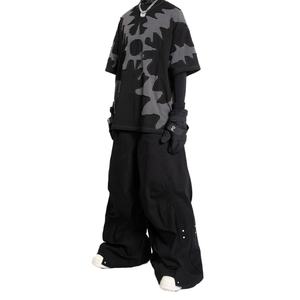 New Arrival Fashion Custom Logo <b>Low</b> <b>Waist</b> Oversized Black Wide Leg Pants Men Baggy <b>Flare</b> Pants - Product Image 2