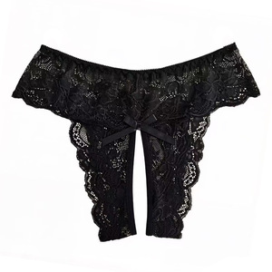 Ding Zhi Mei String sexy en dentelle pour femme, taille haute, sans entrejambe, noir, grande taille, lingerie intime - Product Image 4
